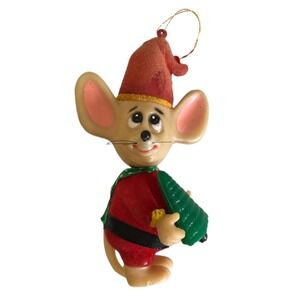 Vintage Jasco Merry Mice Mouse Flocked Christmas Ornament Hong Kong 1979